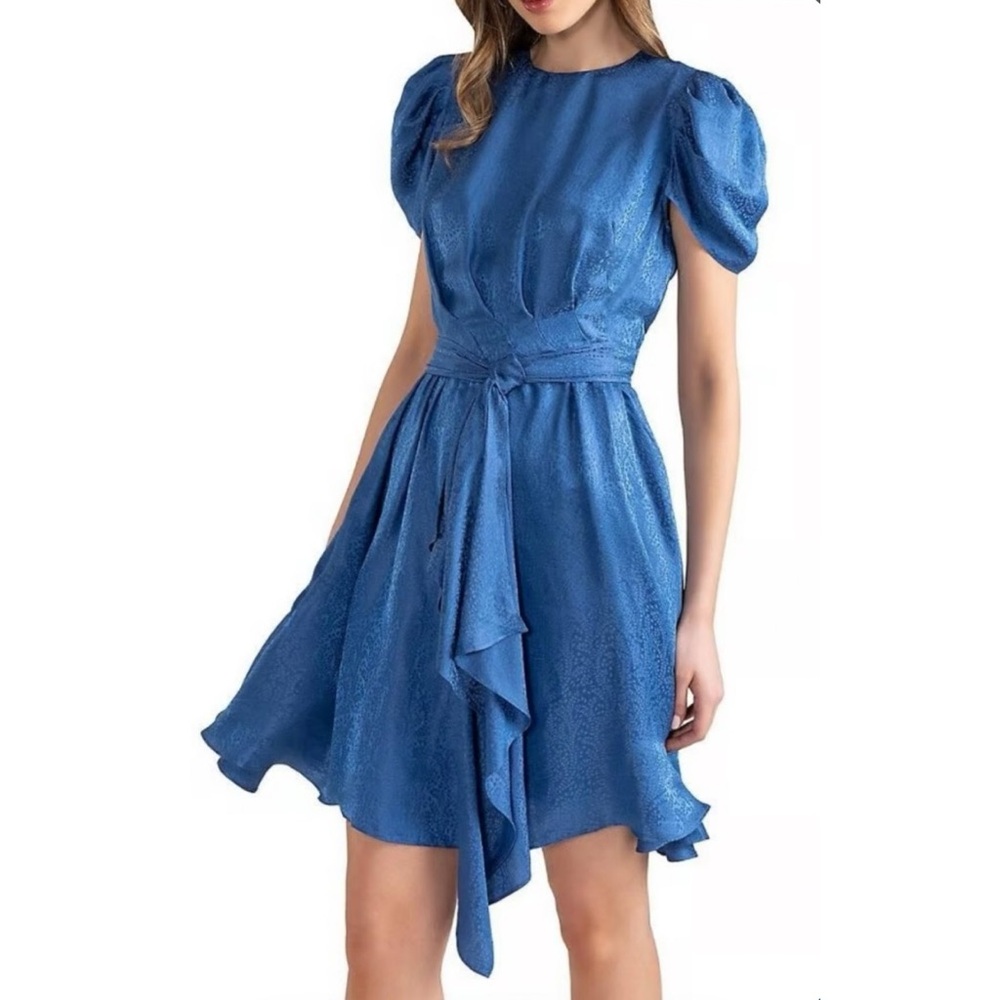 Shoshanna Blue Jacquard Belted Mini Dress, 10
